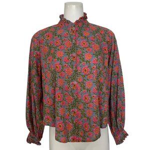 Charina Sarte Botanica Top Blouse M Floral Statement Sleeve Ruffle Garden Girl